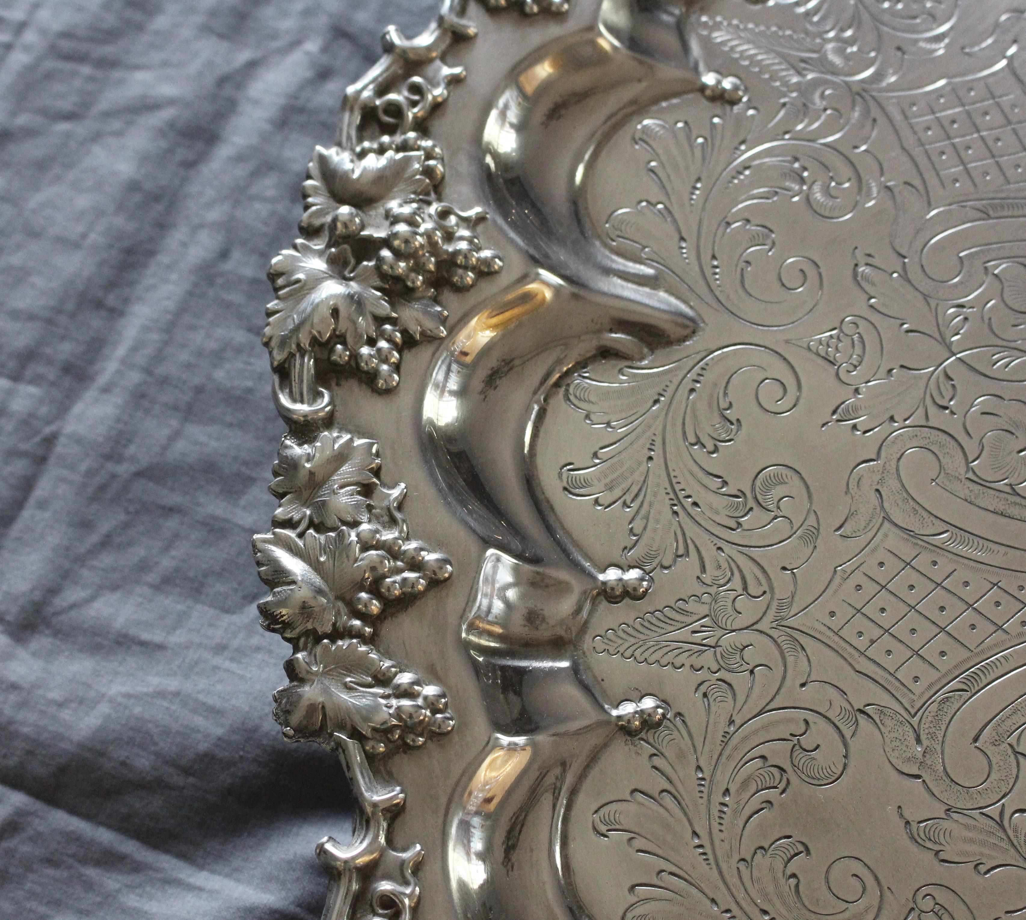 c. 1920 Electroplated Nickel Silver Salver by S.B. & Co. In Good Condition For Sale In Chapel Hill, NC
