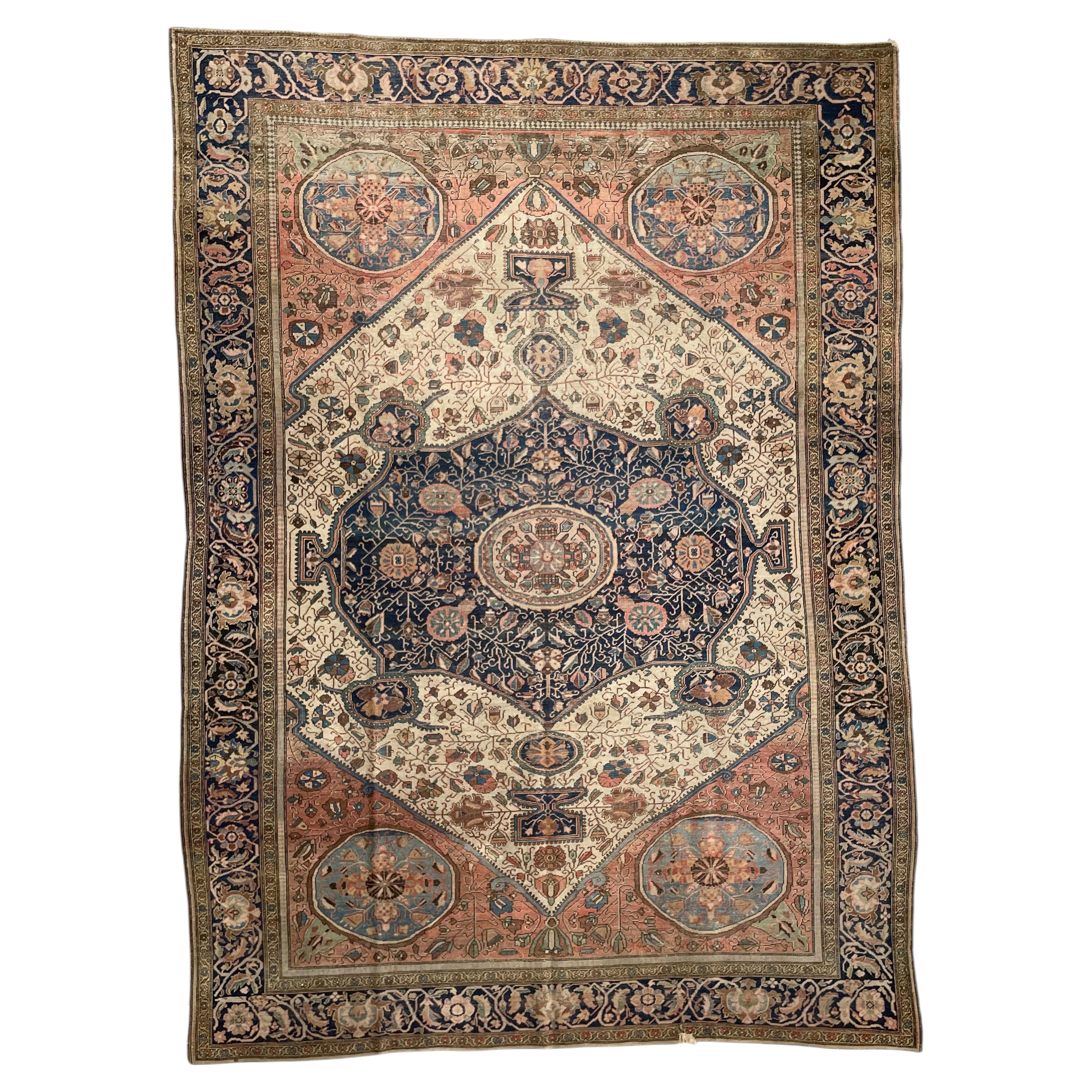 C. 1920 Ferahan Sarouk Hand-woven Wool 8.4 x 11.4 For Sale