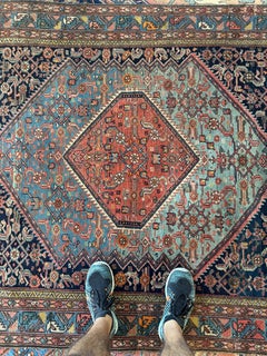 C. 1920 Persian Malayer Hand-knotted Wool Rug 4.10 x 6.7
