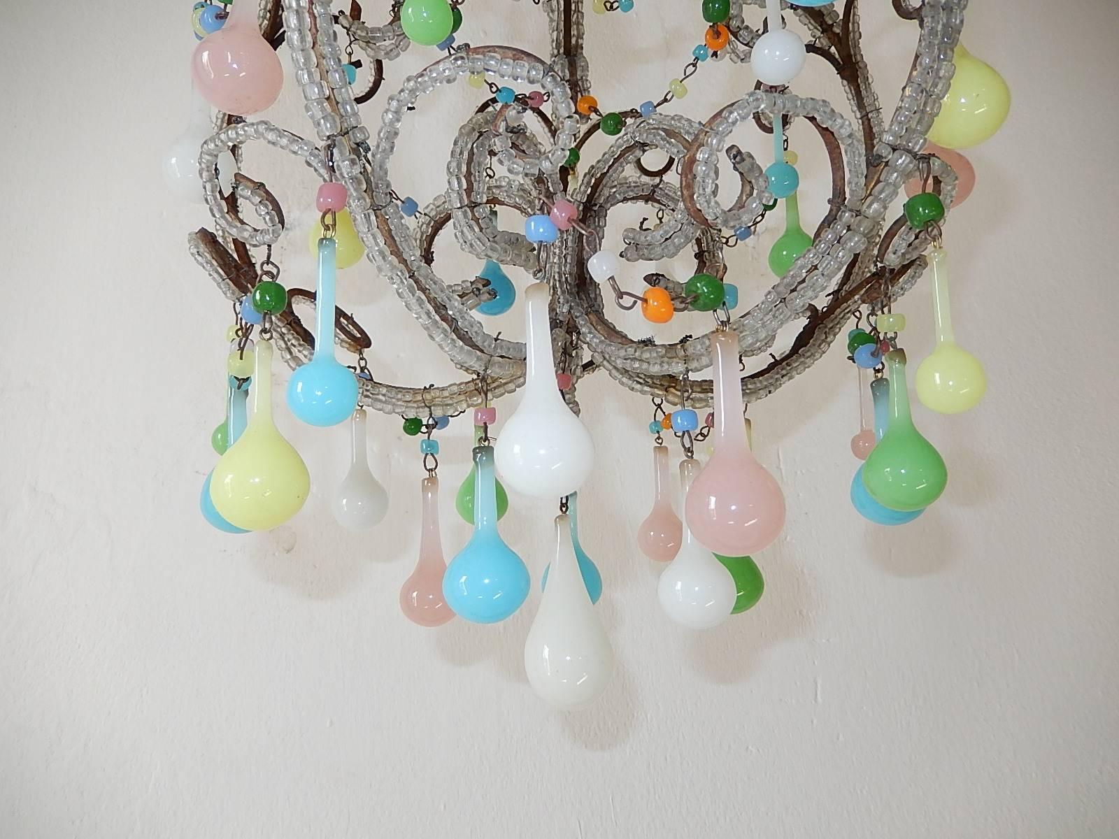 Rainbow Colors Opaline Drops Beaded Chandelier, circa 1920 In Excellent Condition In Modena (MO), Modena (Mo)