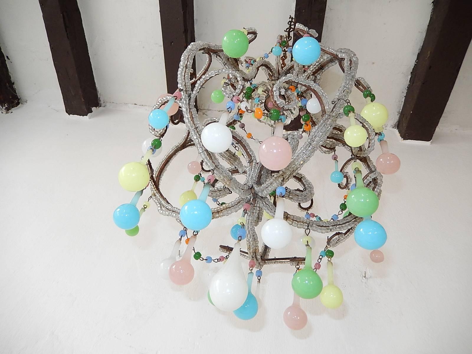 Rainbow Colors Opaline Drops Beaded Chandelier, circa 1920 2