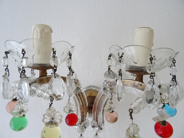 c 1920 Rare Set Four Murano Glass Color Balls Crystal Prisms Sconces