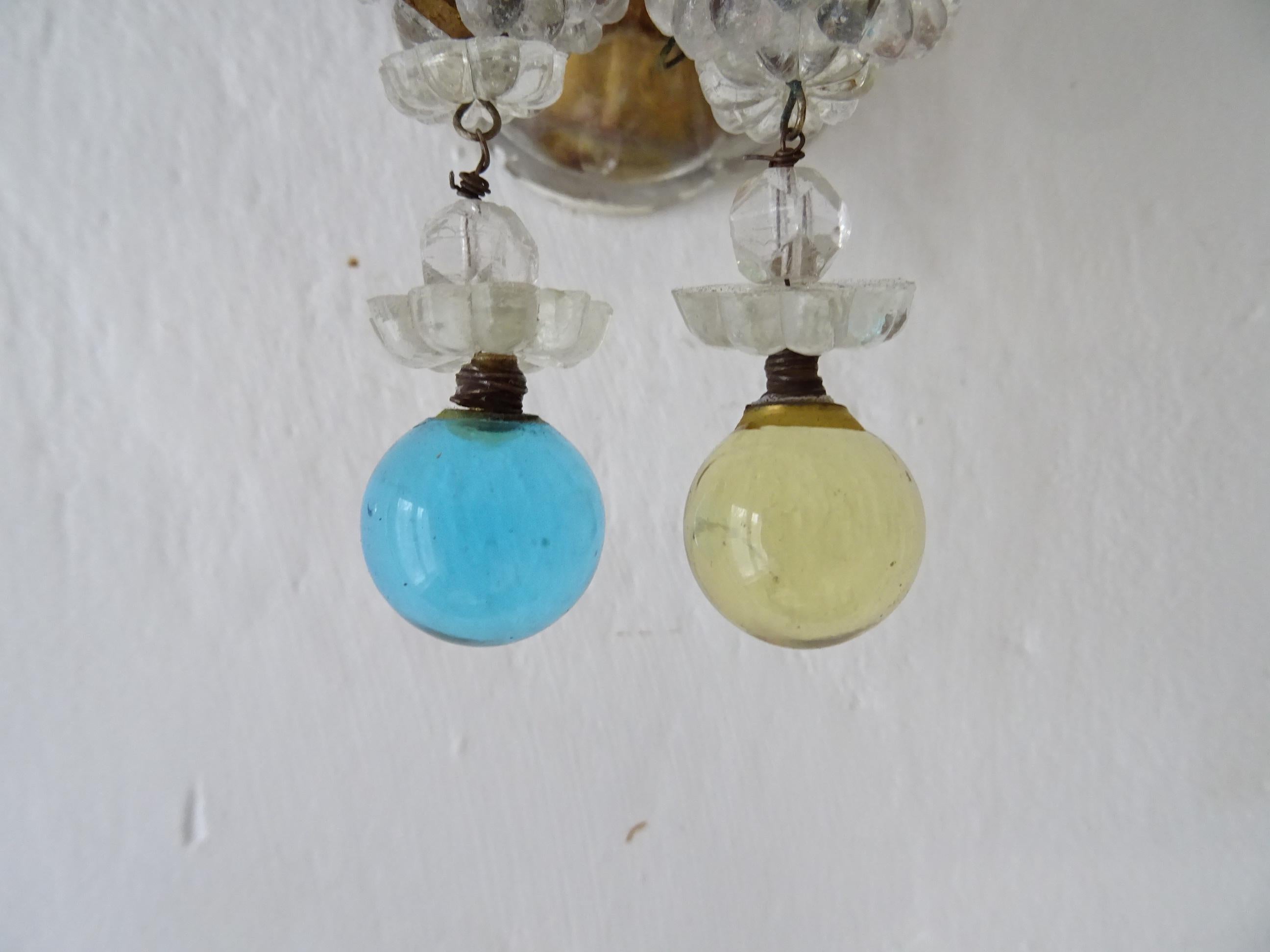 c 1920 Rare Set Four Murano Glass Color Balls Crystal Prisms Sconces For Sale 8