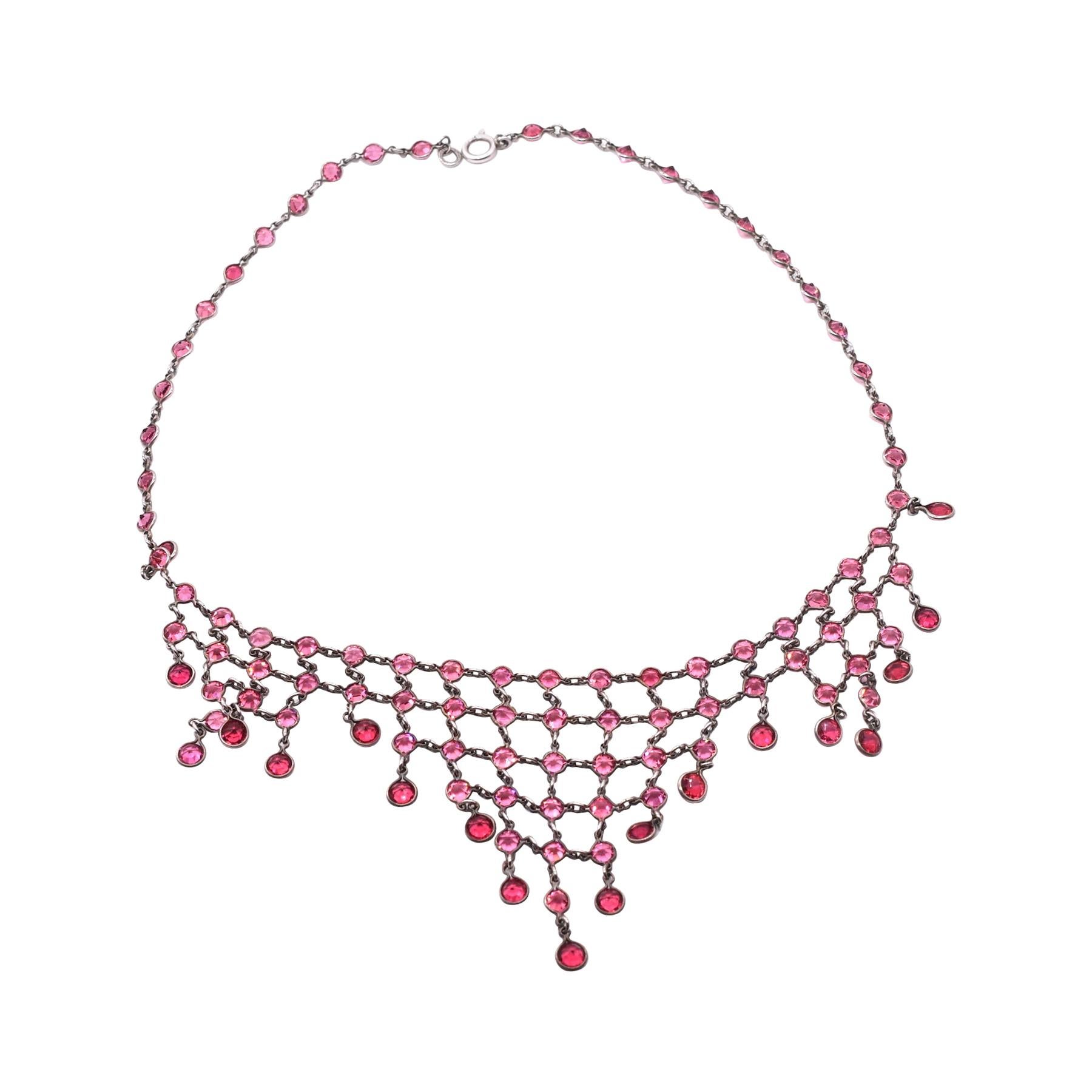 Red Paste and Metal Fringe Necklace, circa 1920