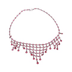 Red Paste and Metal Fringe Necklace, circa 1920