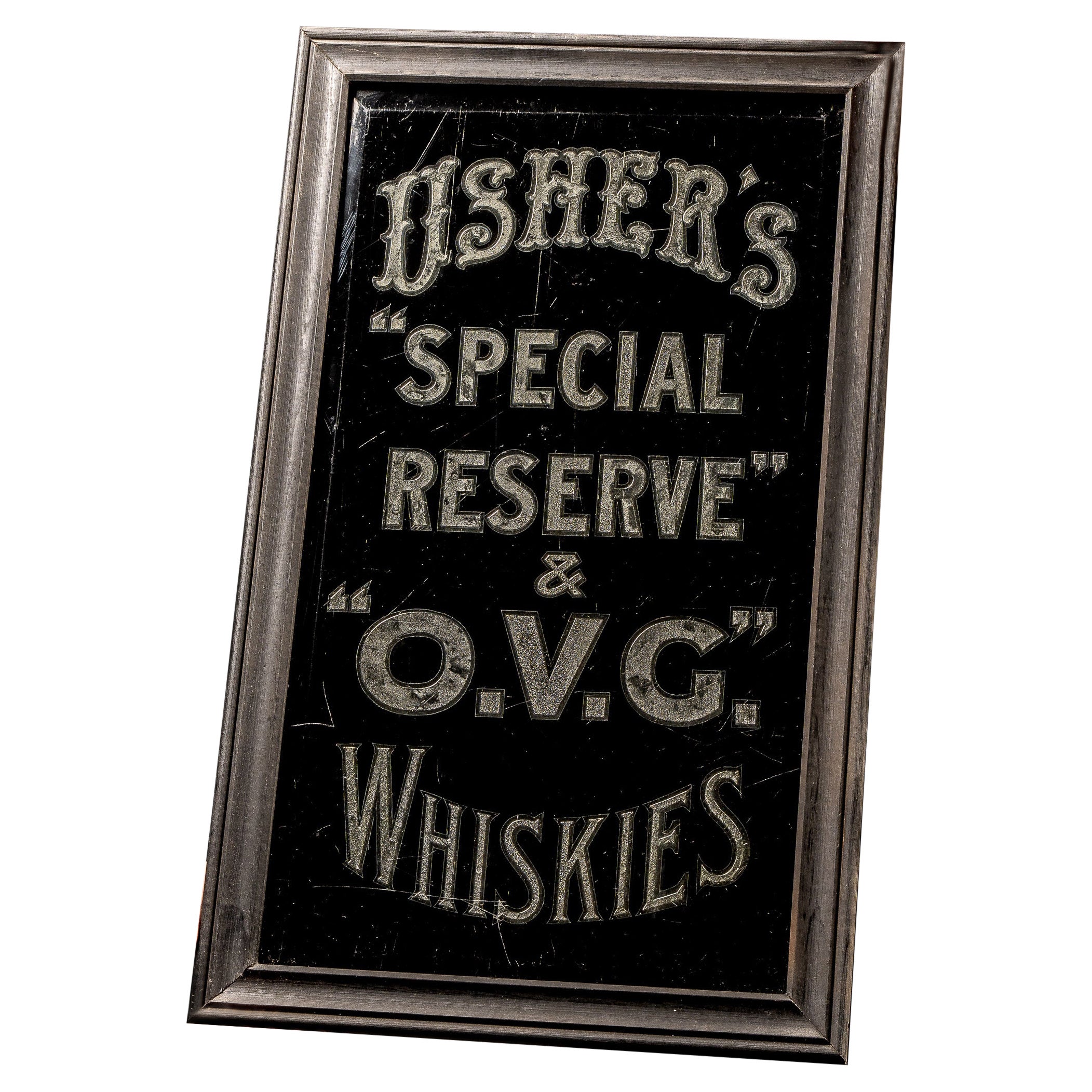 c. 1920 ROG Usher's "Special Reserve" Enseigne publicitaire biseautée