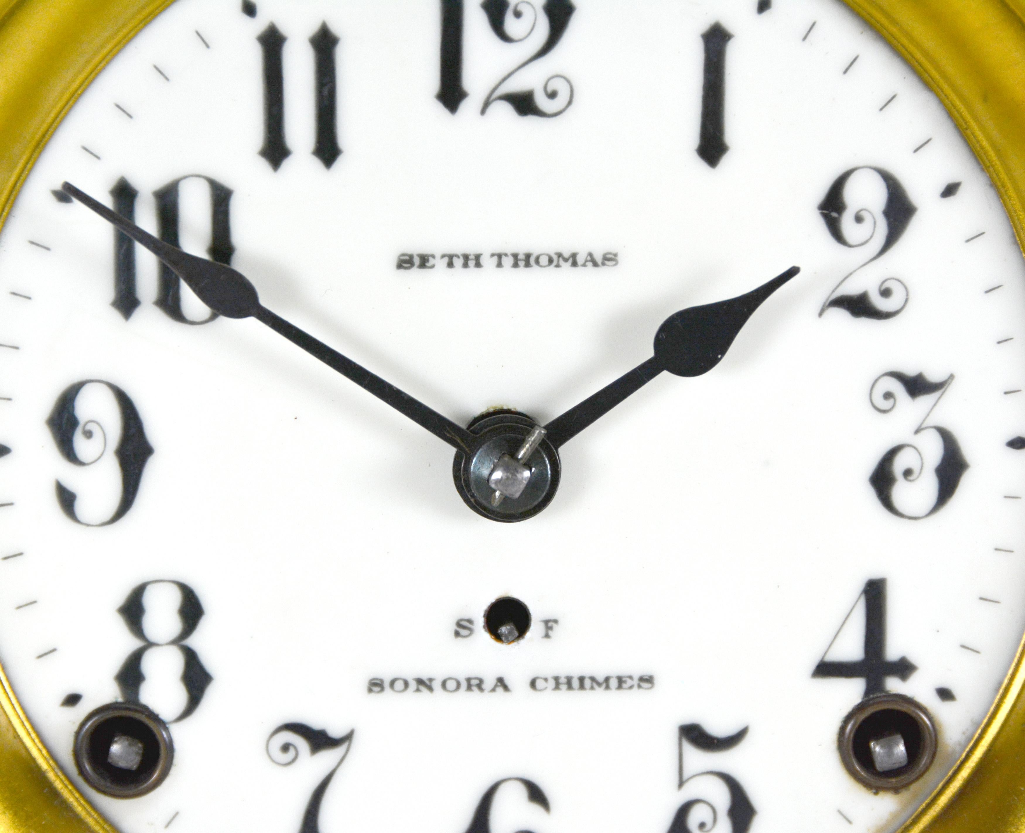 20th Century circa 1920 Seth Thomas 4 Bell Sonora Chime Burl Walnut Mantle Clock
