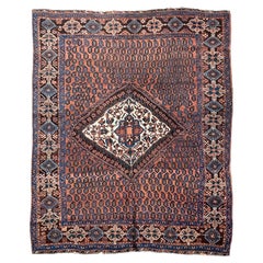 C. 1920 Square Village Tribal Hand-woven Wool Rug 5.2 x 6.