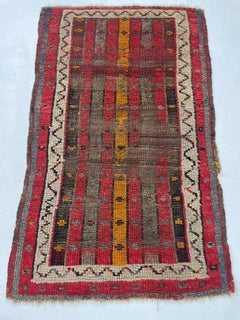 C. 1920 Worn Striped Caucasian Hand-knotted Wool Rug Mat 1.9 x 2.9