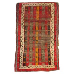 C. 1920 Worn Striped Caucasian Hand-knotted Wool Rug Mat 1.9 x 2.9