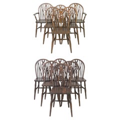 C. 1920's Antique Wagon Wheel Back, Oak, Arm and Side Chairs, Set of Twelve!!