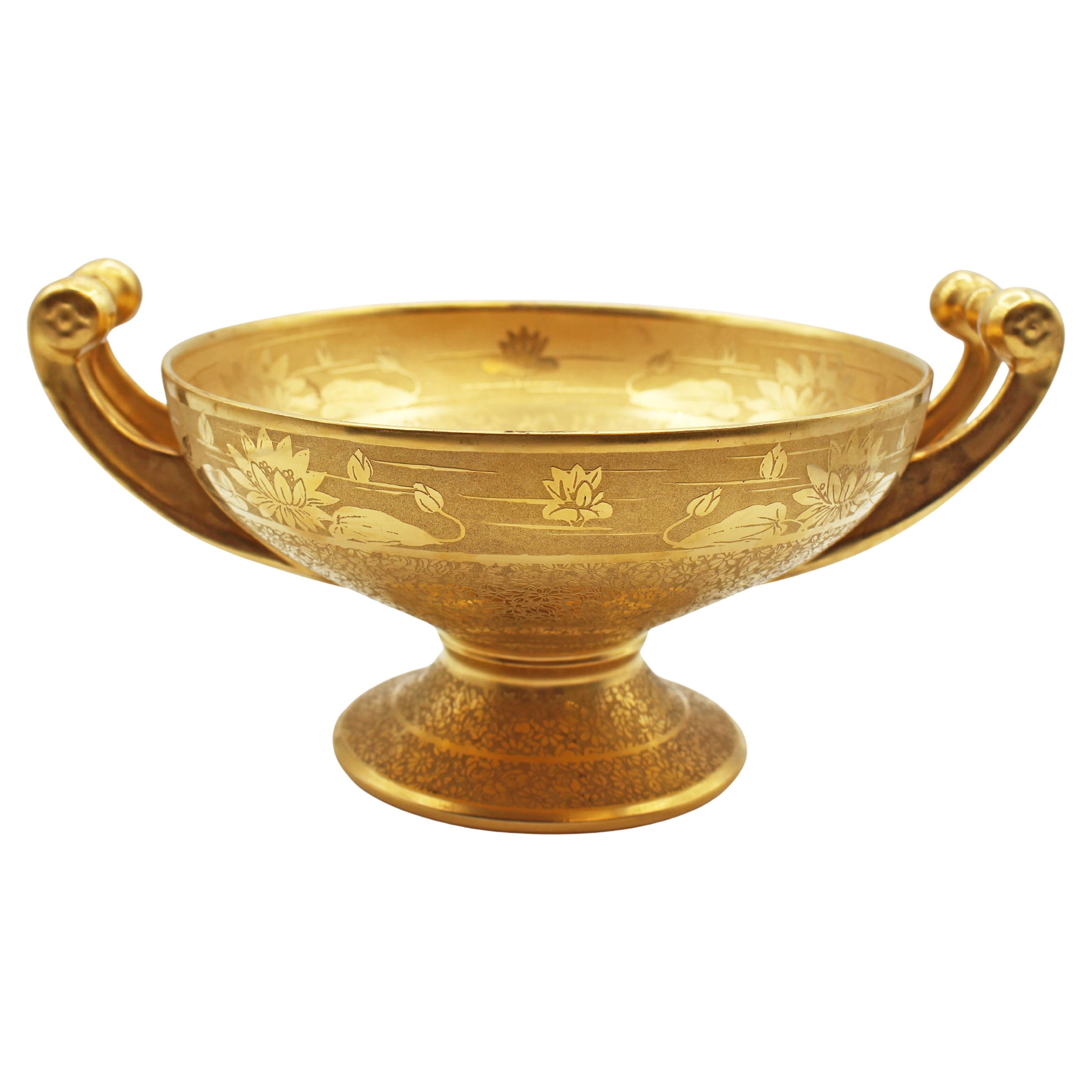 C. 1920s Art Deco Gold Encrusted Porcelain Fruit Bowl For Sale