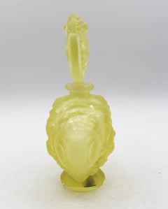 C. 1920s Czech Art Deco Lemon Yellow Frosted Glass Perfume Bottle & Stopper