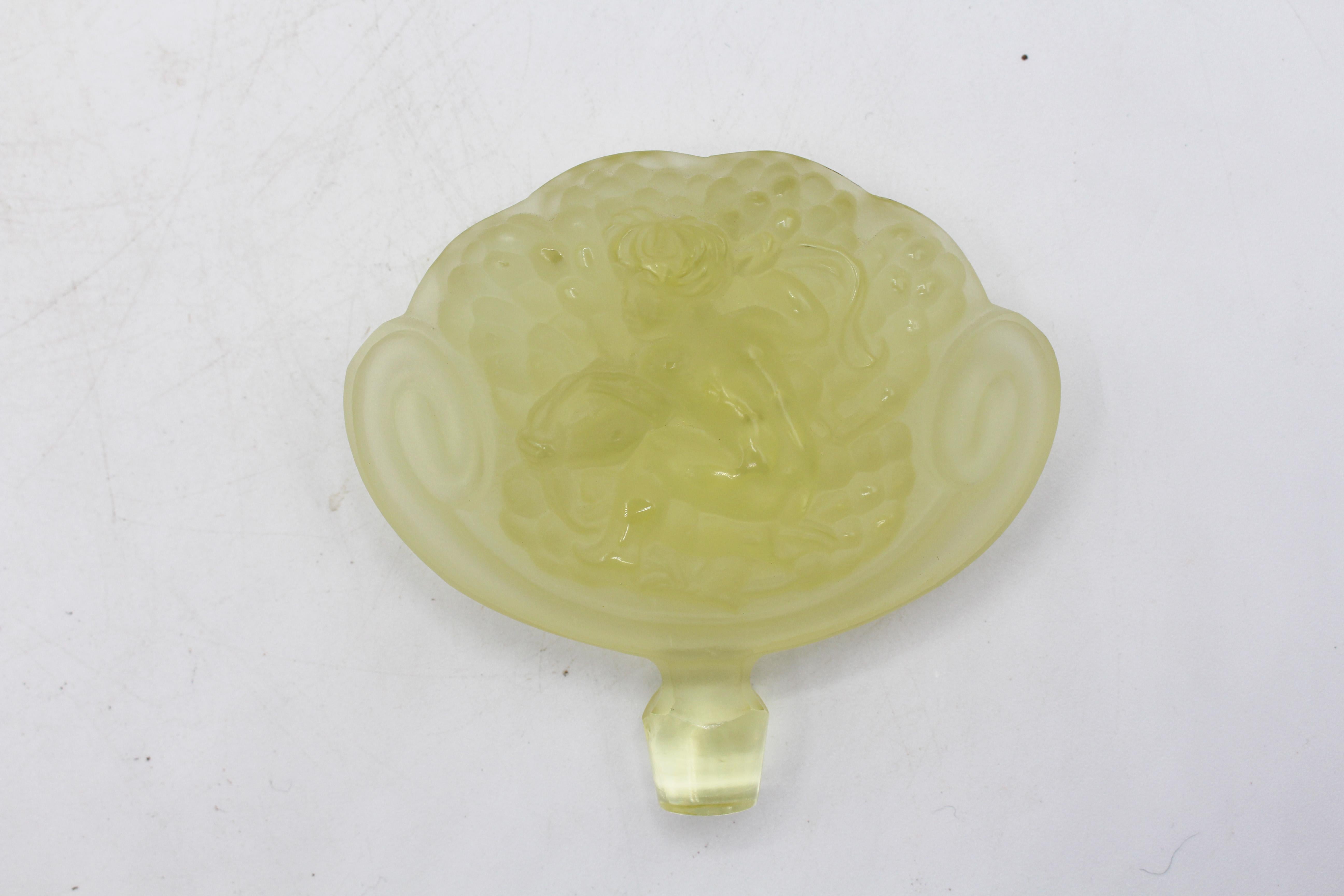 C. 1920s Czech Art Deco Lemon Yellow Frosted Glass Perfume Bottle & Stopper For Sale 2