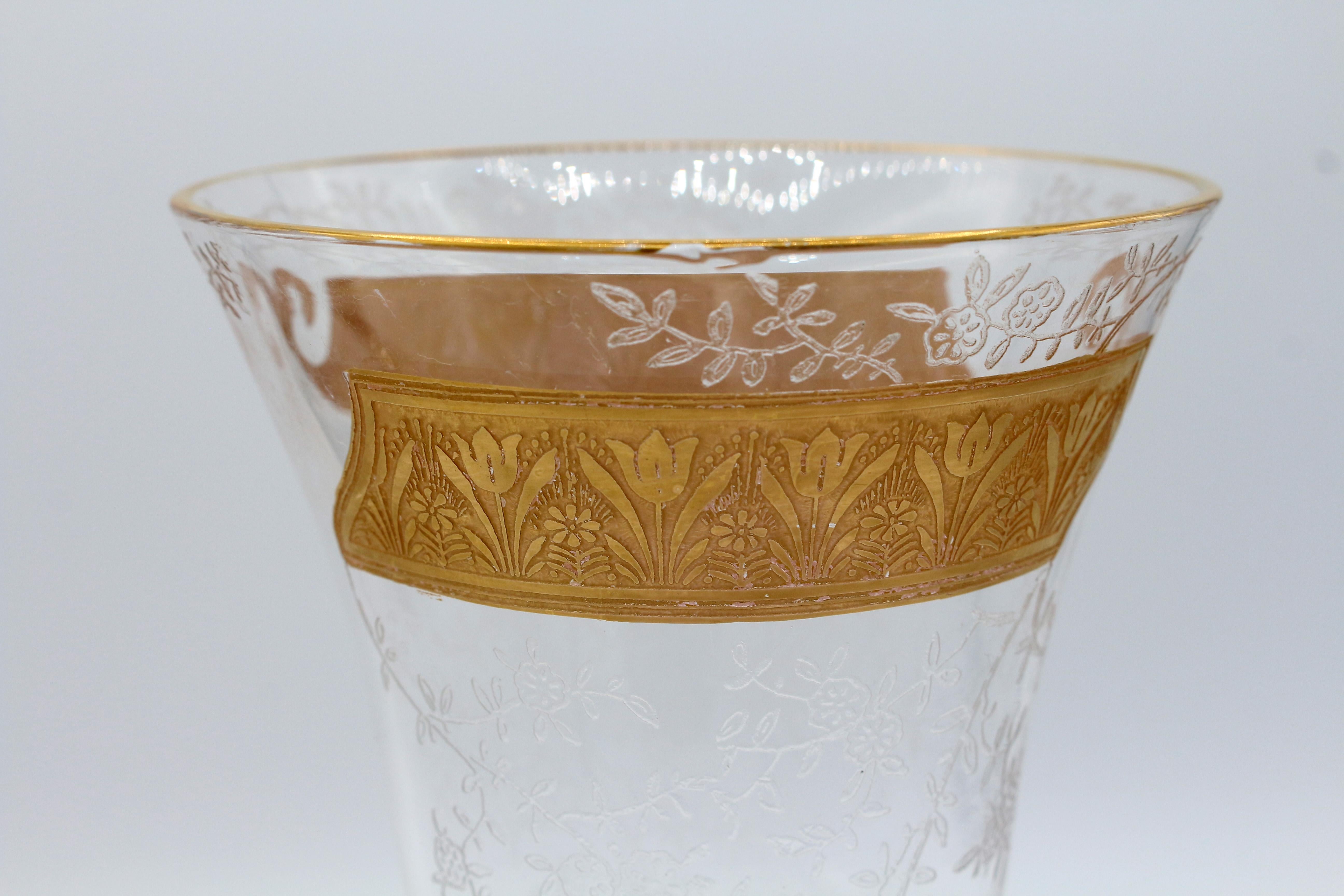 Américain c. Vase en verre incrusté d'or de Duncan & Miller des années 1920 en vente