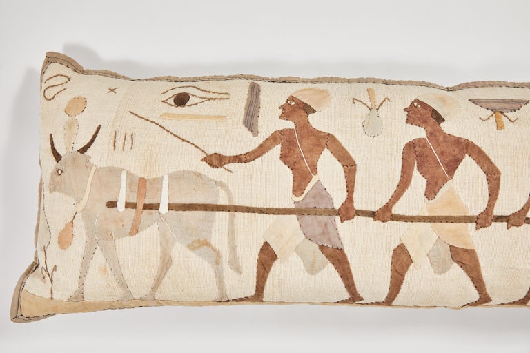 Egyptian Revival Textile Panel Custom Decorative Bolster Pillow