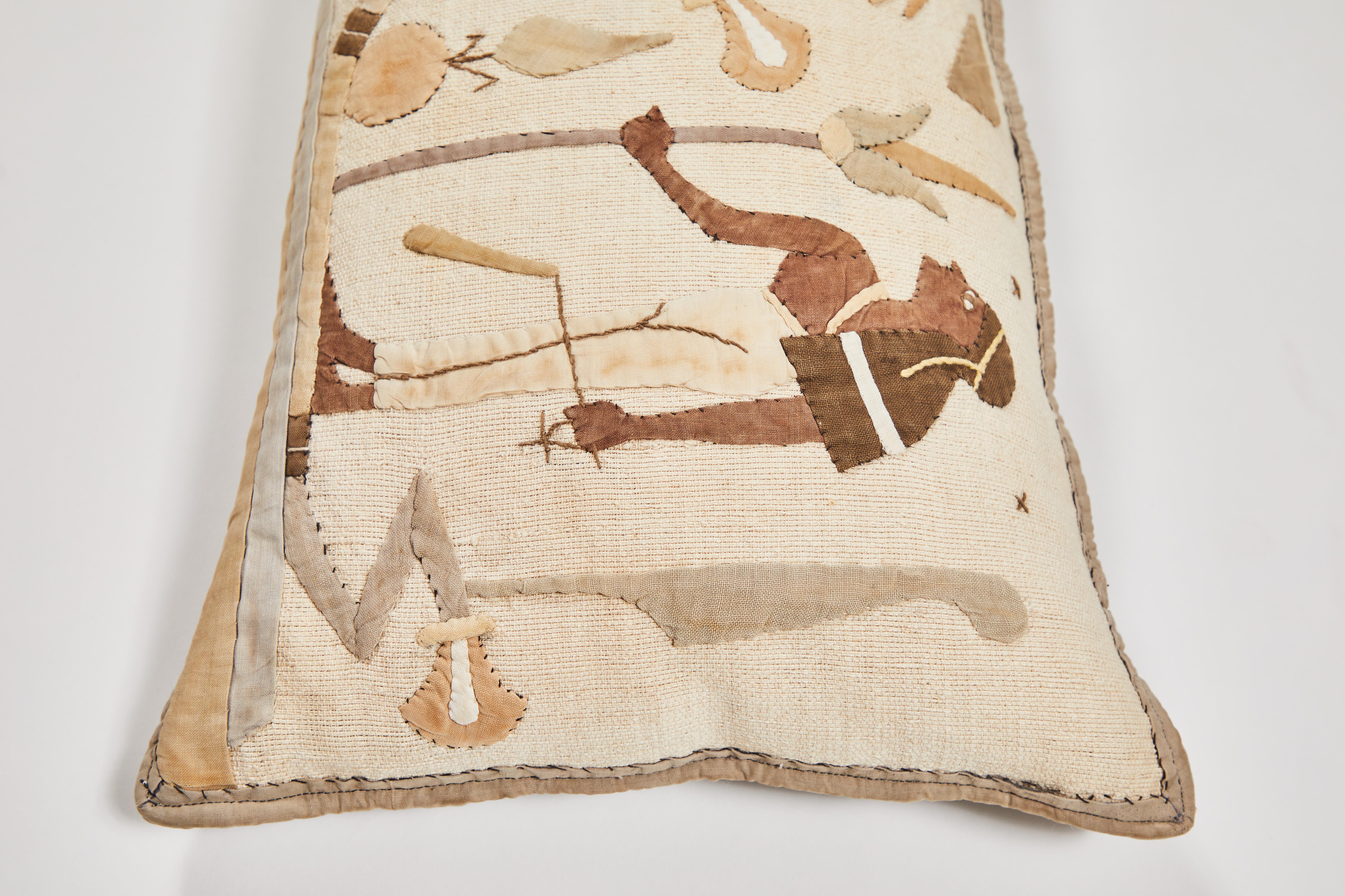Egyptian Revival Textile Panel Custom Decorative Bolster Pillow, circa 1920s 1