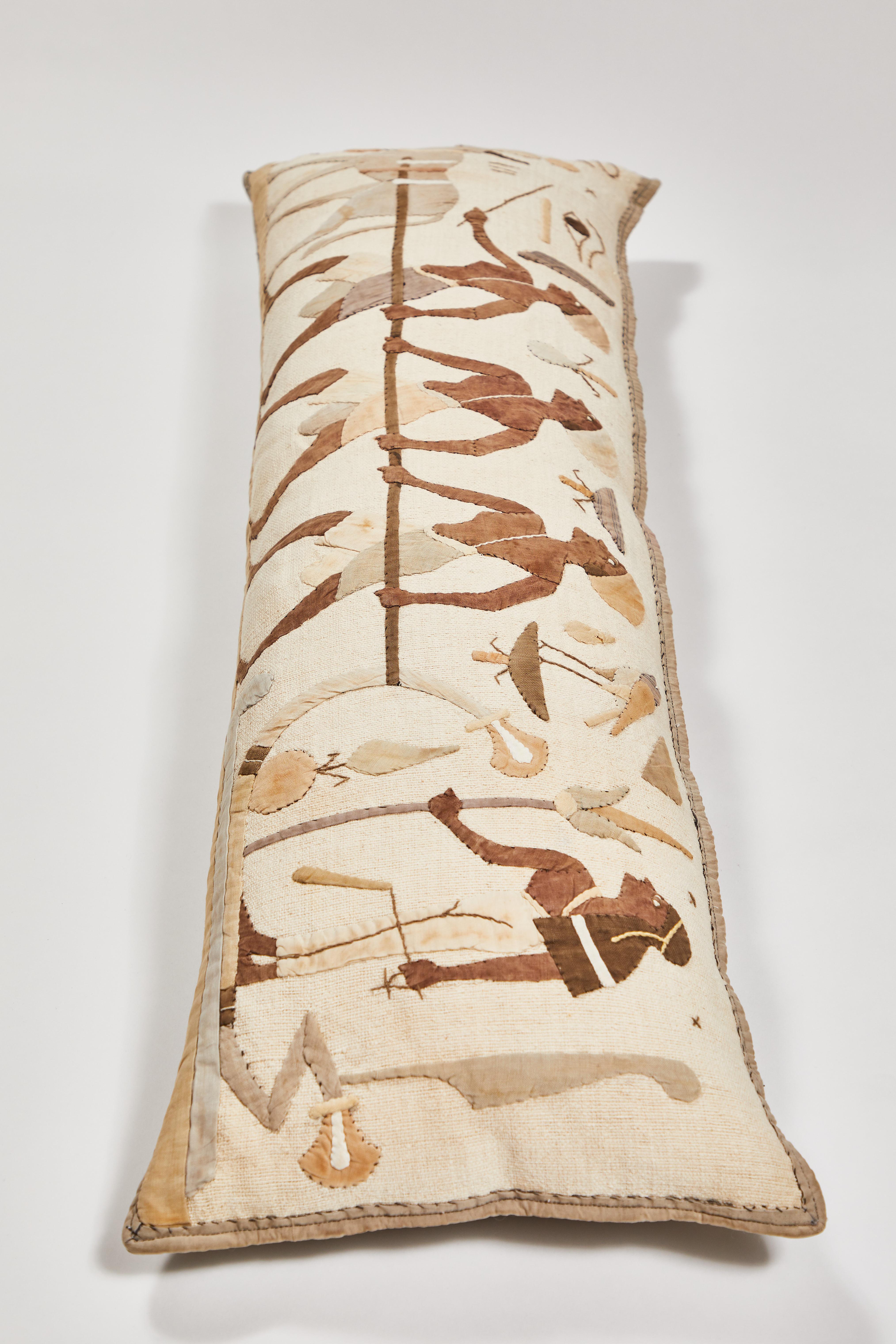 Egyptian Revival Textile Panel Custom Decorative Bolster Pillow, circa 1920s 2
