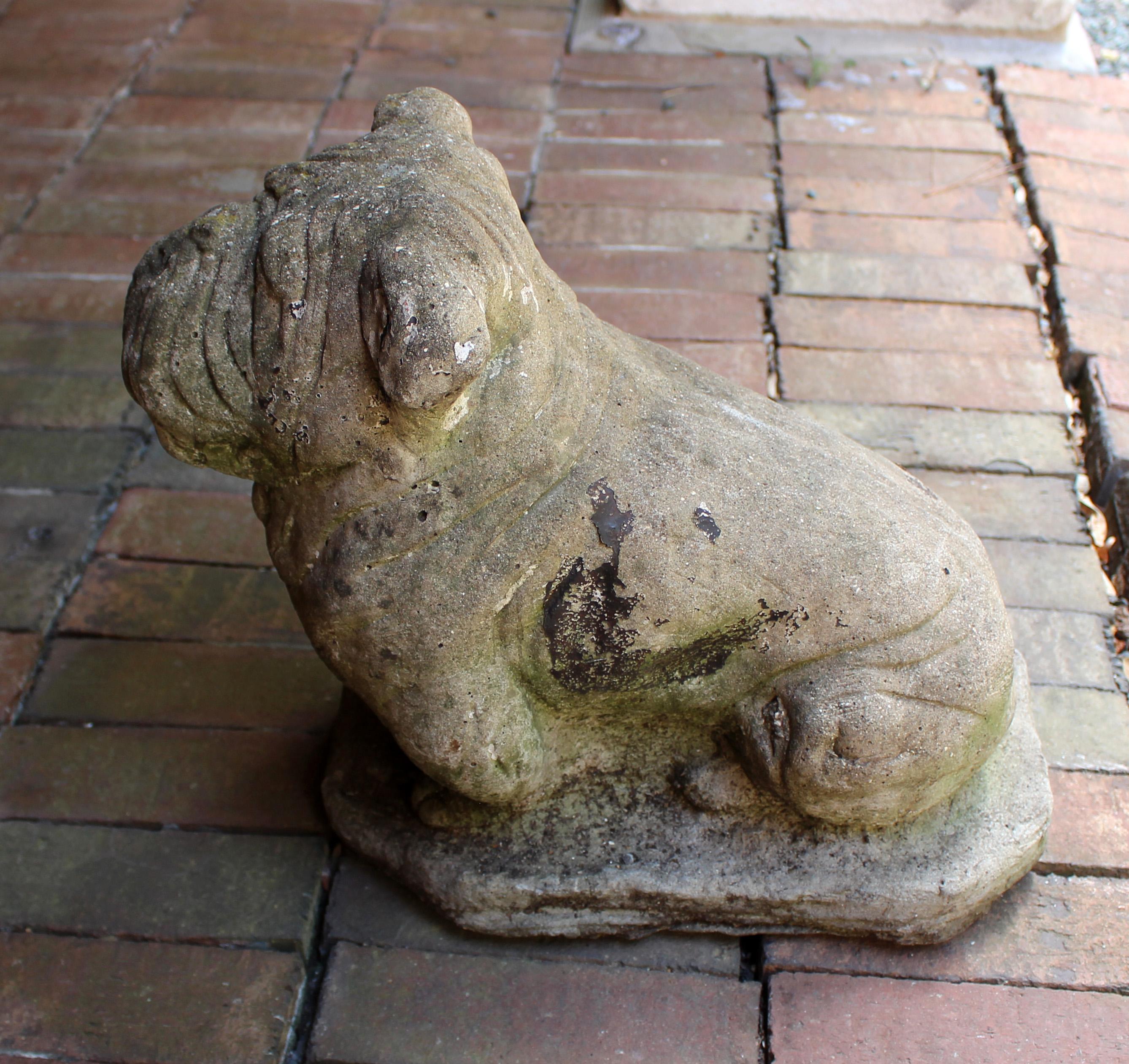 c. 1920s English Cast Stone Bulldog Garden Statue In Good Condition In Chapel Hill, NC