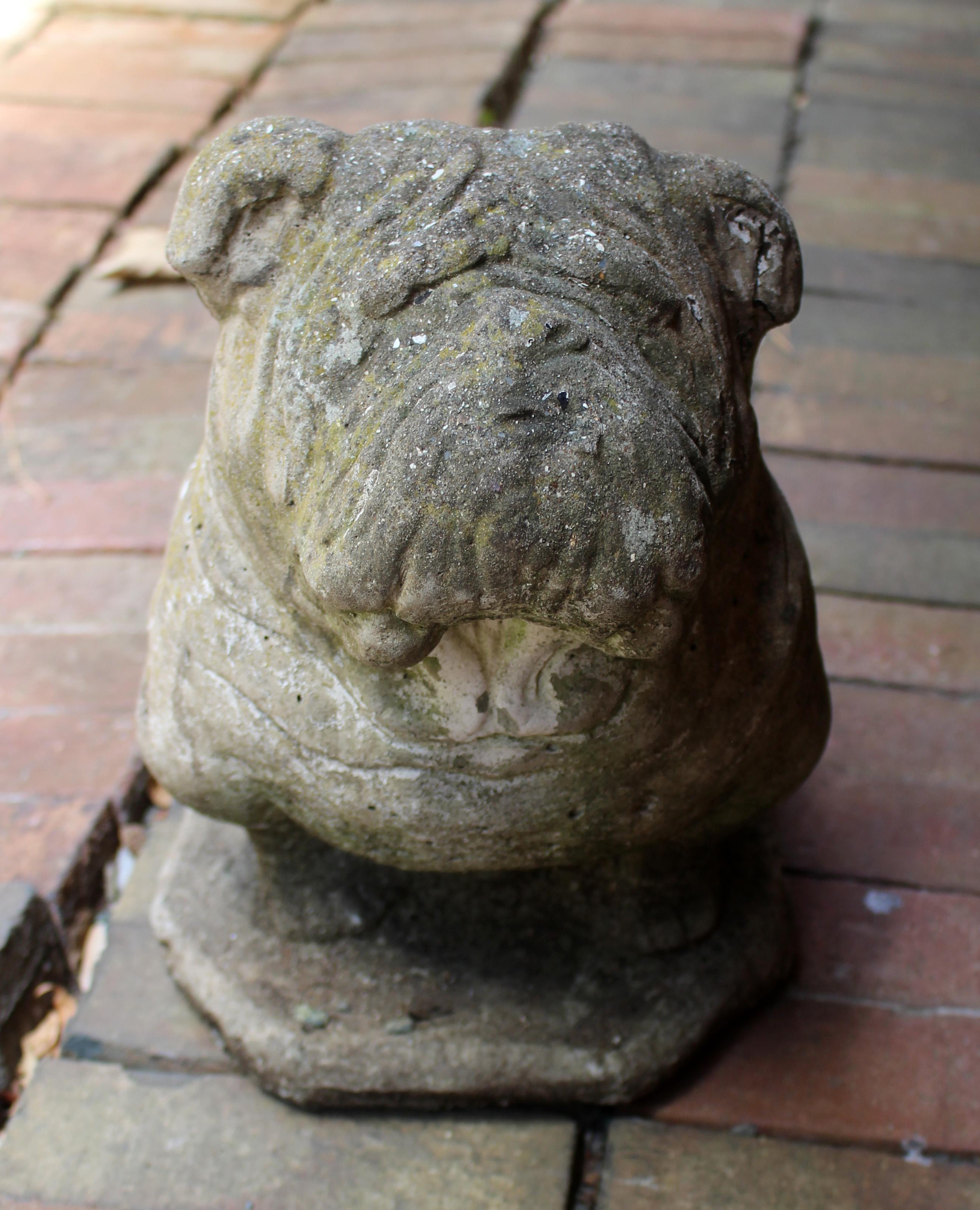 20th Century c. 1920s English Cast Stone Bulldog Garden Statue