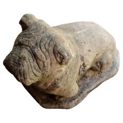 Antique c. 1920s English Cast Stone Bulldog Garden Statue