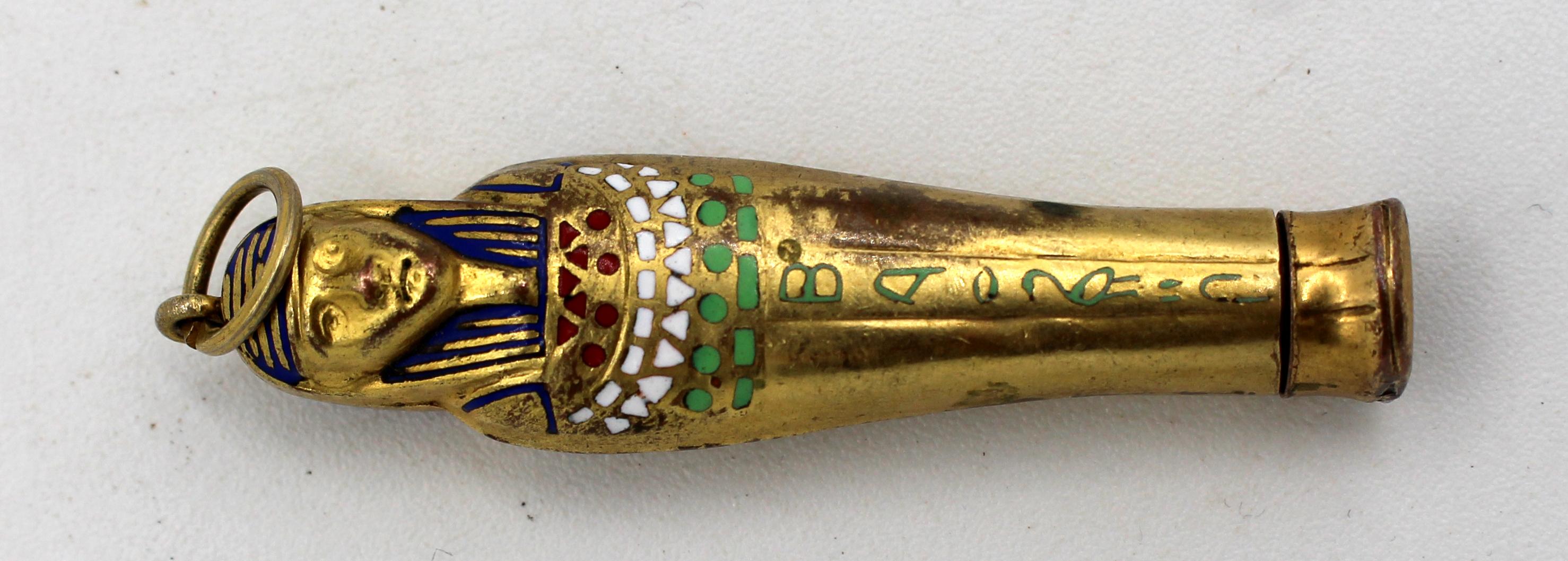 Egyptian Revival c. 1920s Mummy Sarcophagus Form Pendant Retractable Pencil