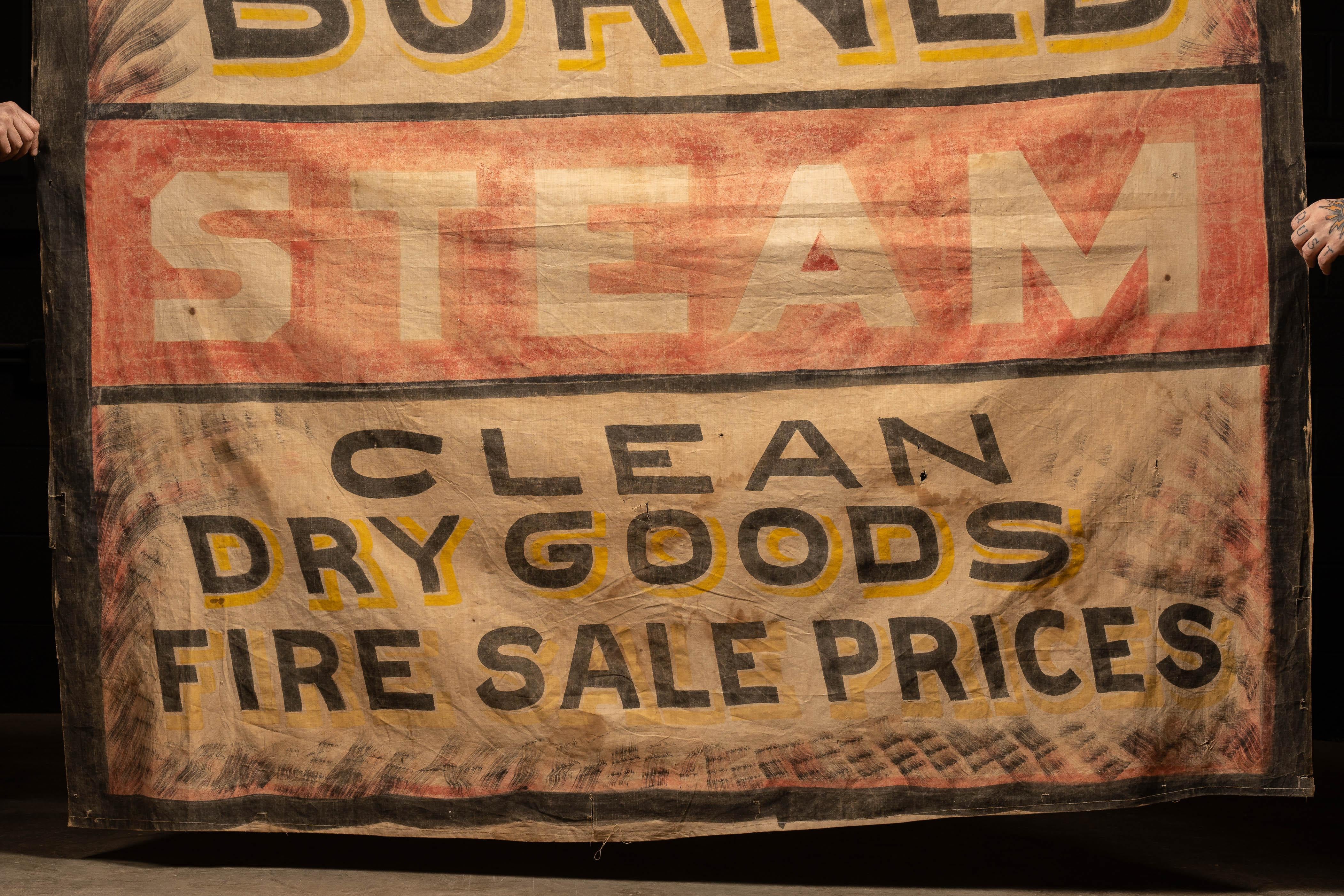 Industrial c. 1930 Linen Steam Cleaning Banner For Sale