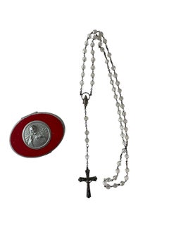c. 1930s–1950s Antique Italian Sterling Silver & Rock Crystal Rosary in Case