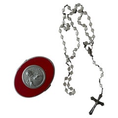c. 1930s–1950s Antique Italian Sterling Silver & Rock Crystal Rosary in Case