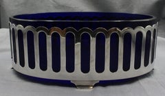 c. 1930s Art Deco Cobalt Glass & Silver Plated Serving Dish