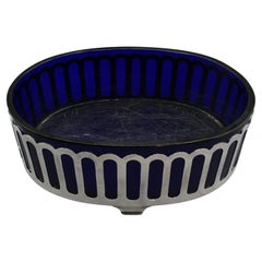 c. 1930s Art Deco Cobalt Glass & Silver Plated Serving Dish