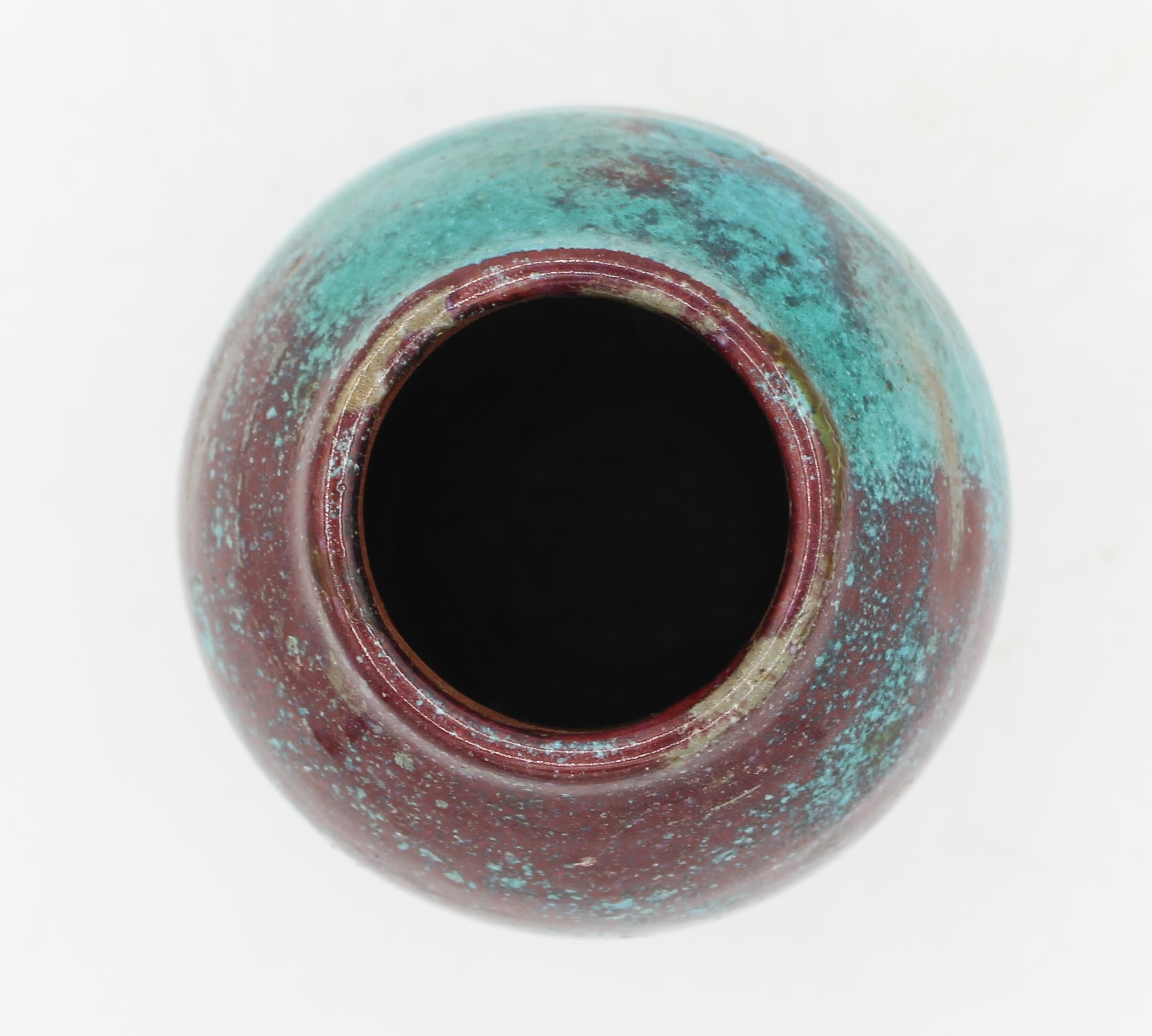 Glazed C. 1930s Ben Owen Sr. Pottery Chinese Blue Oriental Translation Meiping Vase For Sale