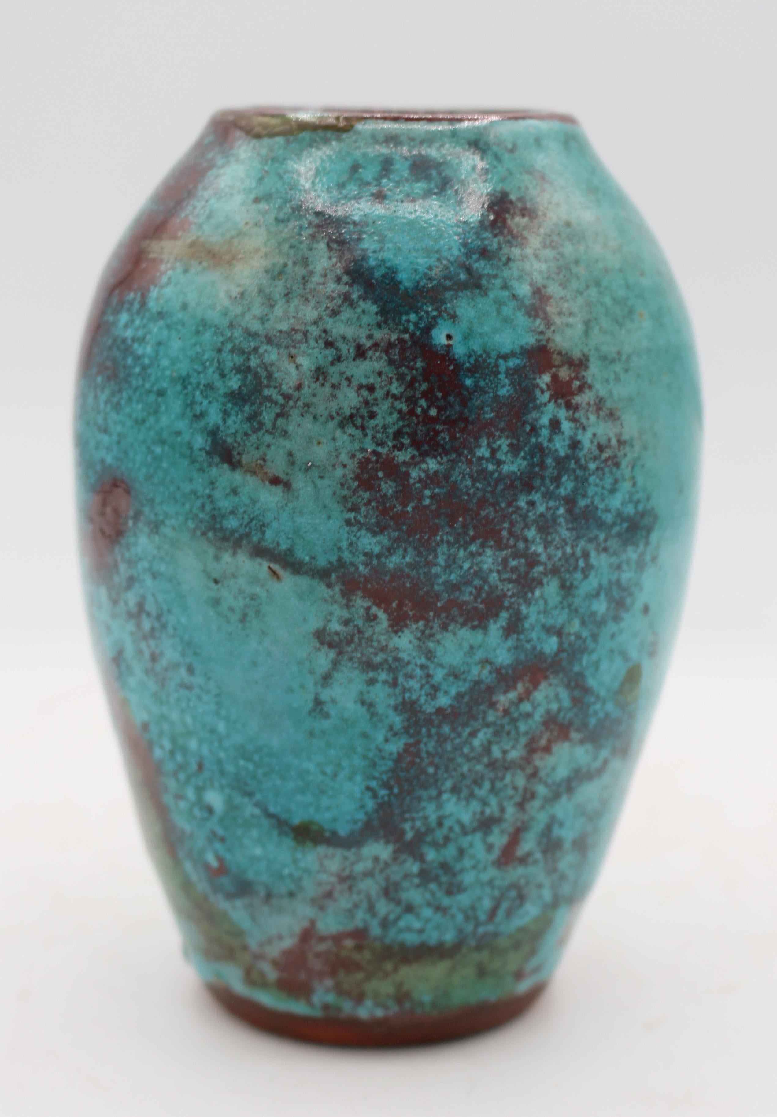 Mid-20th Century C. 1930s Ben Owen Sr. Pottery Chinese Blue Oriental Translation Meiping Vase For Sale