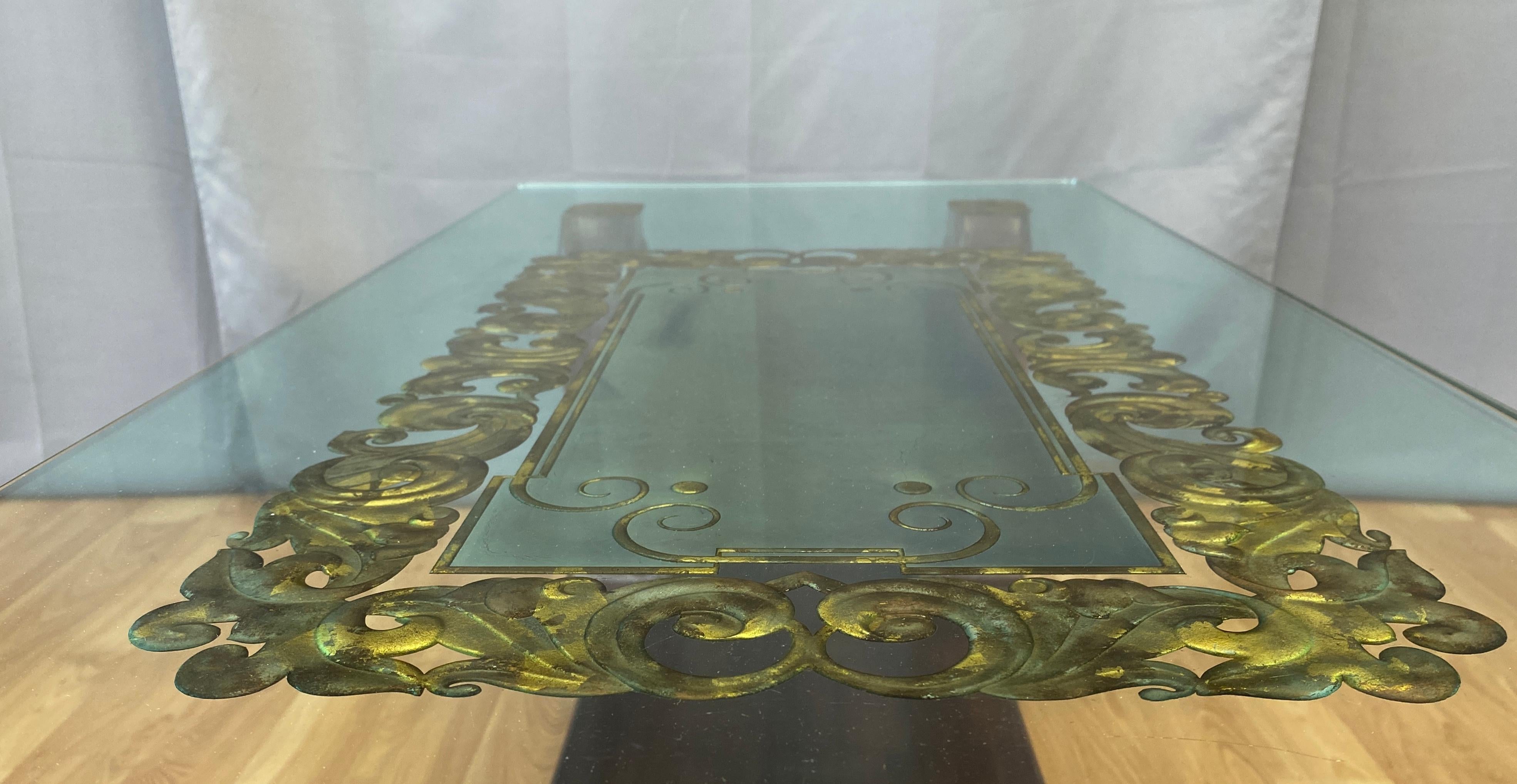 c. 1930s Harriton Carved Glass Verre Églomisé Coffee Table 8