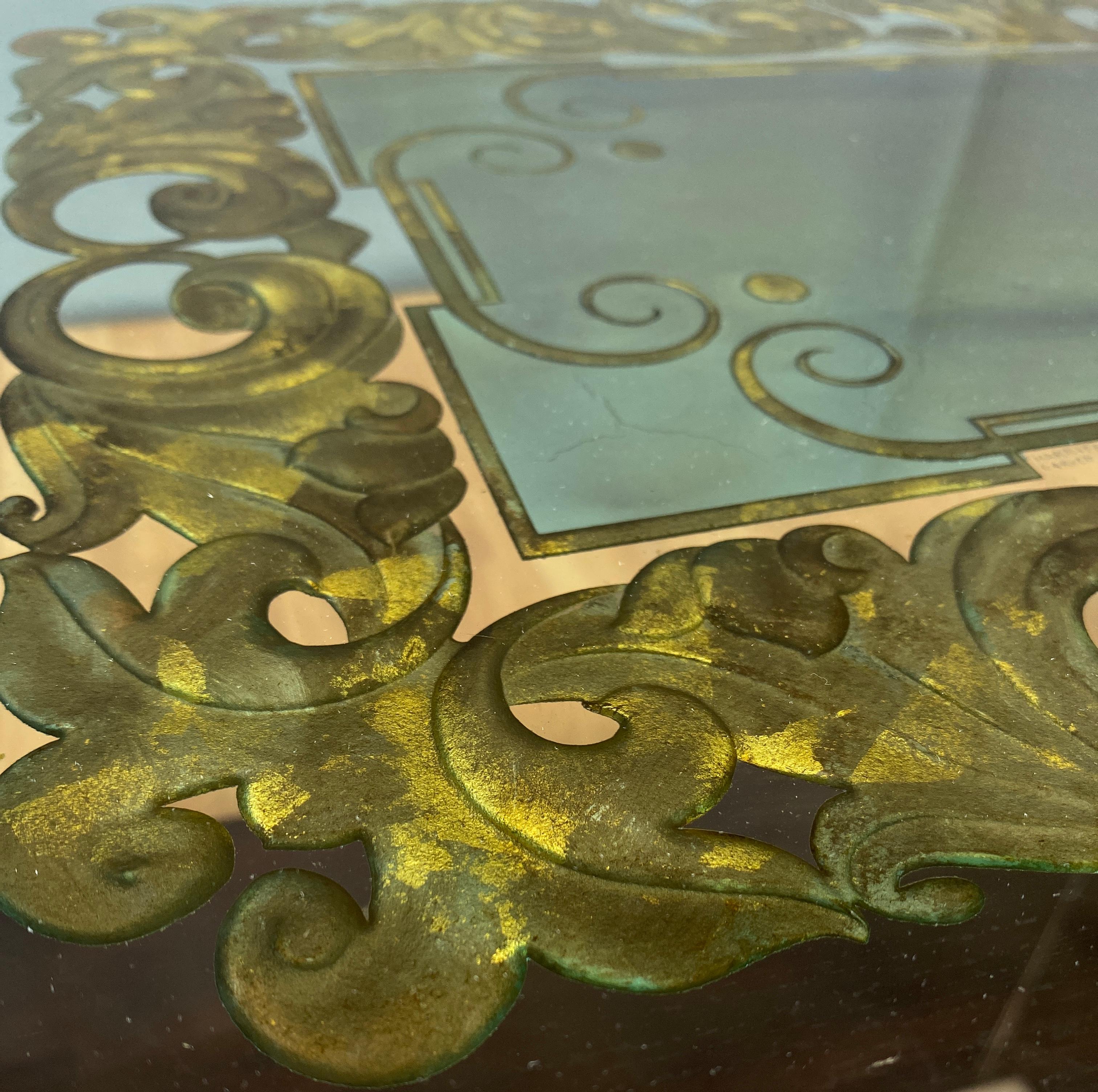 Mid-20th Century c. 1930s Harriton Carved Glass Verre Églomisé Coffee Table