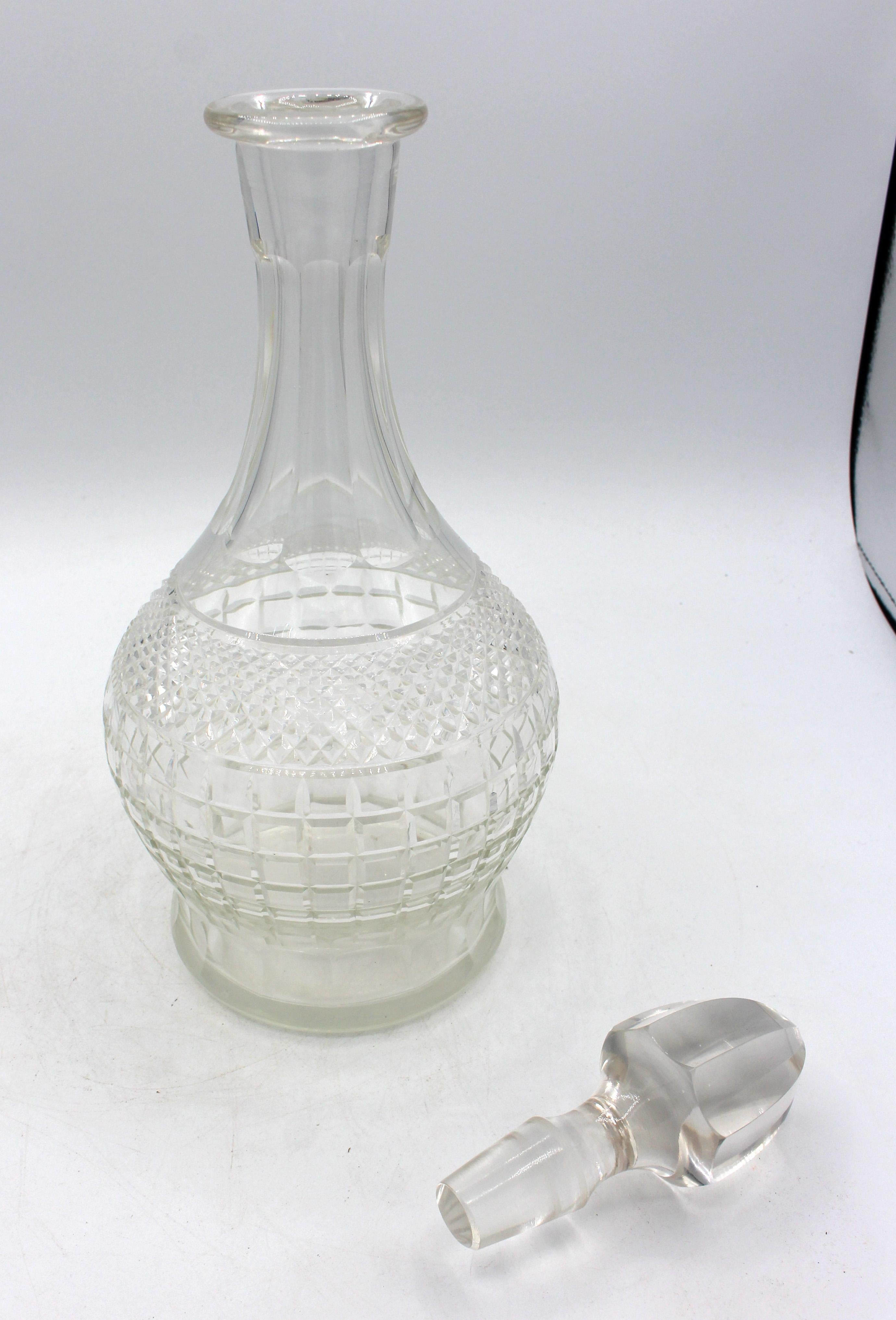 Art Deco c. 1930s Pair of Continental Glass Decanters with Stoppers For Sale