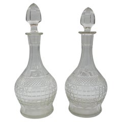 c. 1930s Pair of Continental Glass Decanters with Stoppers
