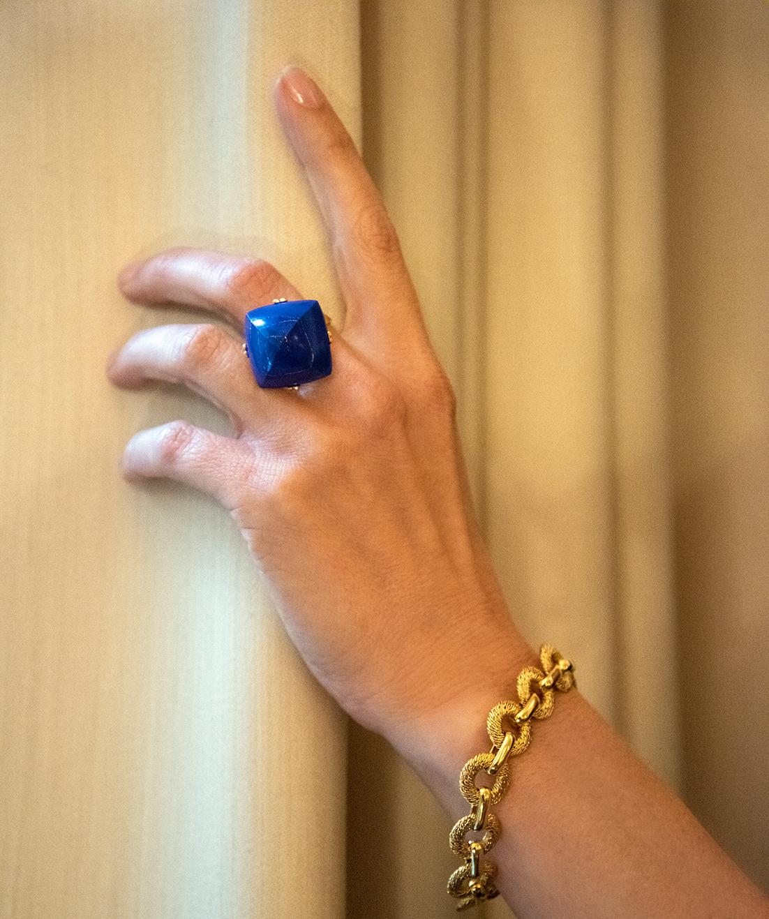 Modernist Jean Després Lapis Lazuli and Gold Ring circa 1940  For Sale