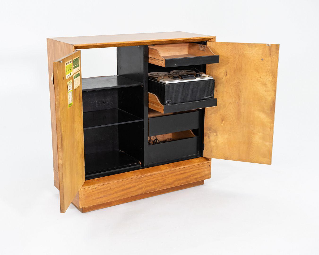 Metal C. 1941 Gilbert Rohde for Herman Miller Paldao Burled Acacia Stereo Cabinet For Sale