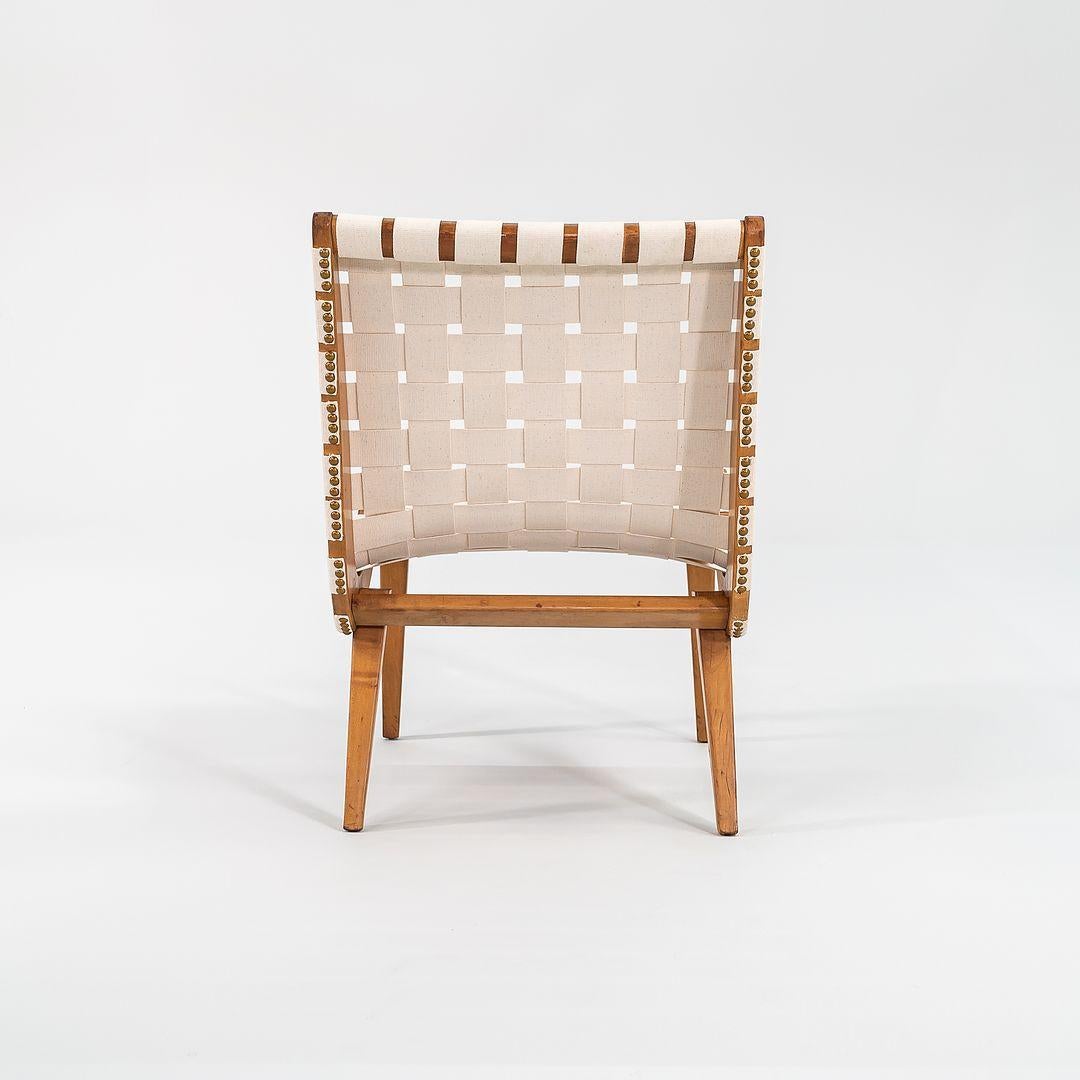 C. 1946 Pair of Jens Risom Armless Slipper Lounge Chairs in Canvas and Birch For Sale 4