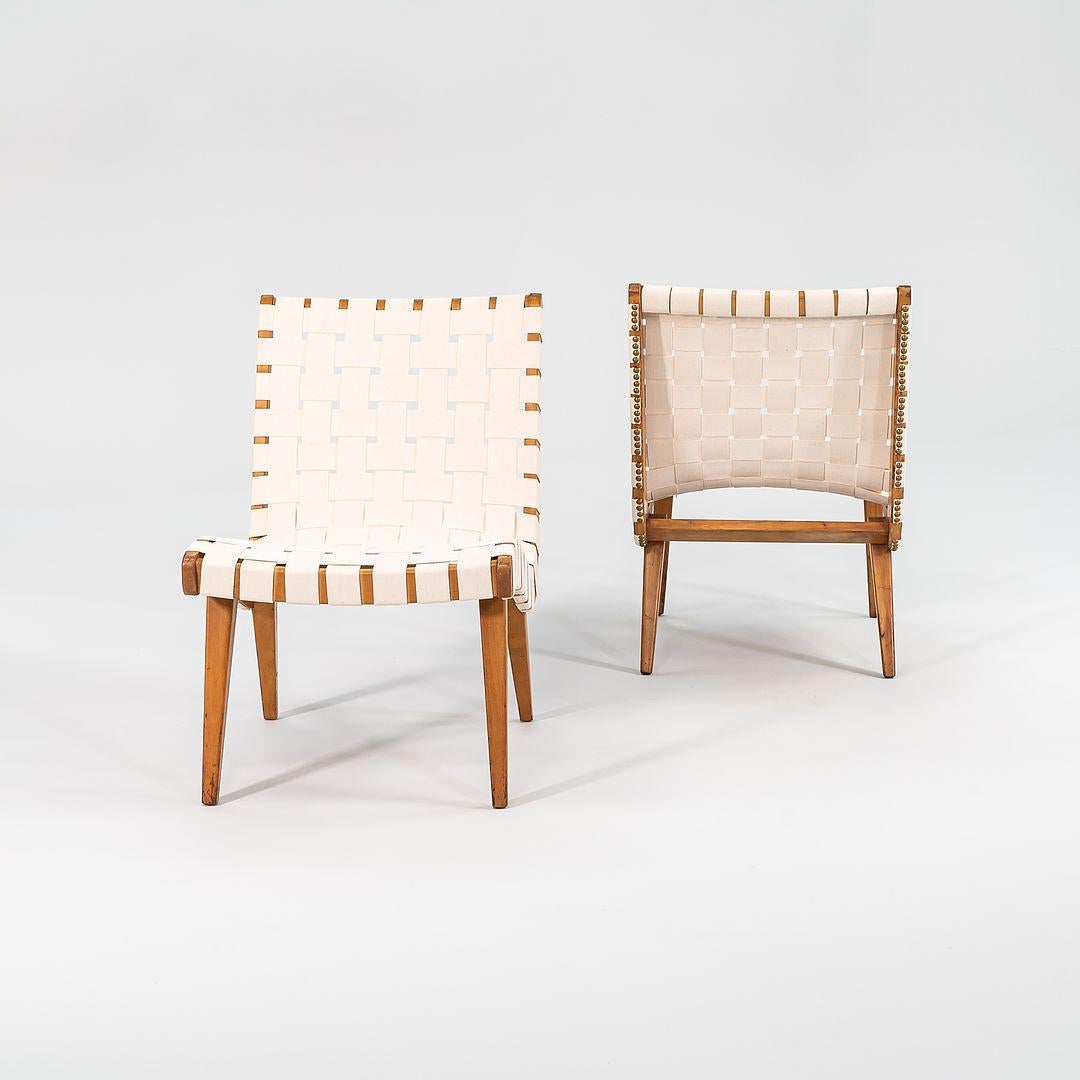 Modern C. 1946 Pair of Jens Risom Armless Slipper Lounge Chairs in Canvas and Birch For Sale