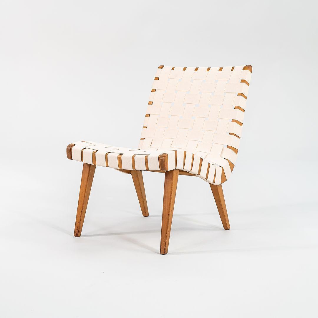 American C. 1946 Pair of Jens Risom Armless Slipper Lounge Chairs in Canvas and Birch For Sale