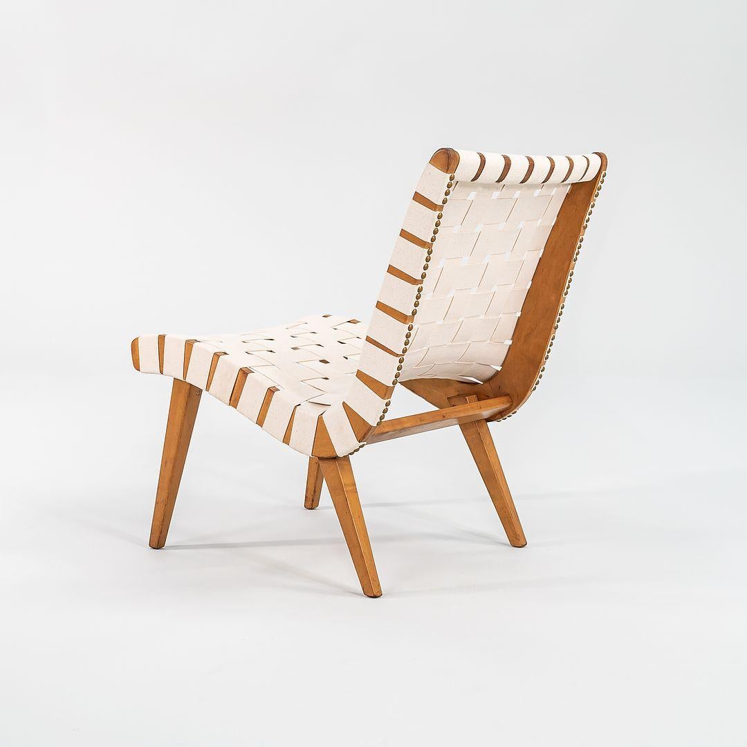 C. 1946 Pair of Jens Risom Armless Slipper Lounge Chairs in Canvas and Birch In Good Condition For Sale In Philadelphia, PA
