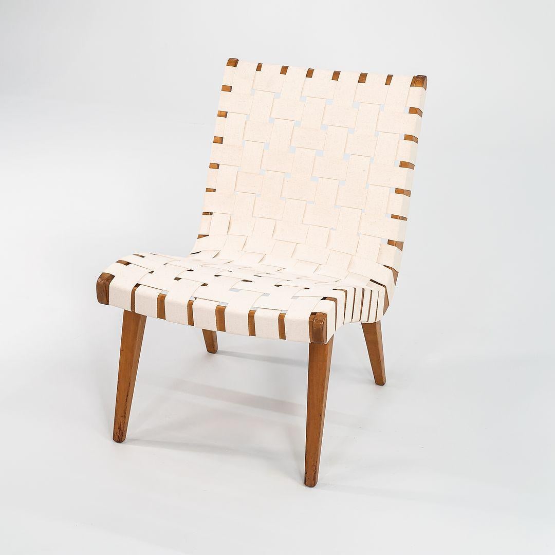 Mid-20th Century C. 1946 Pair of Jens Risom Armless Slipper Lounge Chairs in Canvas and Birch For Sale