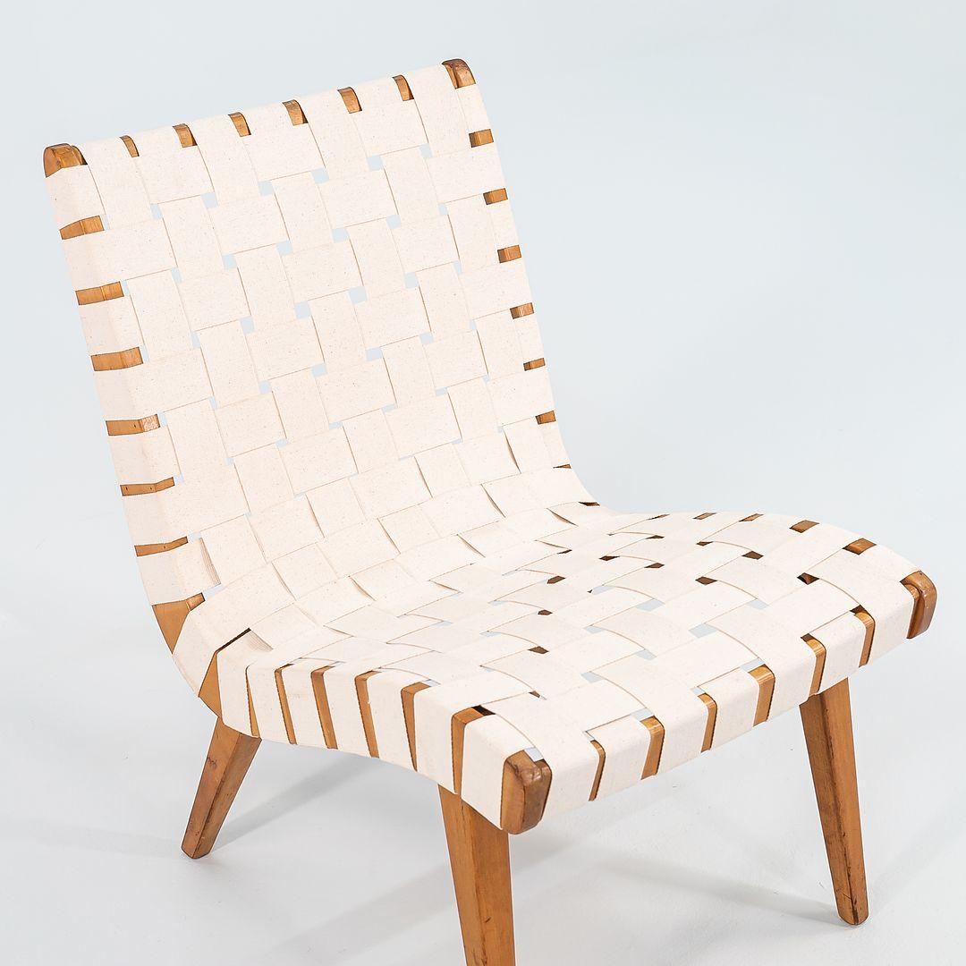 C. 1946 Pair of Jens Risom Armless Slipper Lounge Chairs in Canvas and Birch For Sale 2
