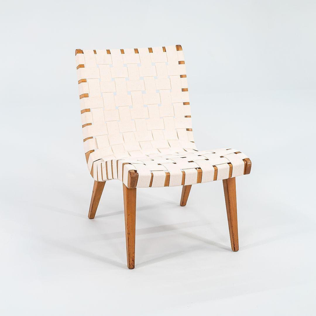 C. 1946 Pair of Jens Risom Armless Slipper Lounge Chairs in Canvas and Birch For Sale 3