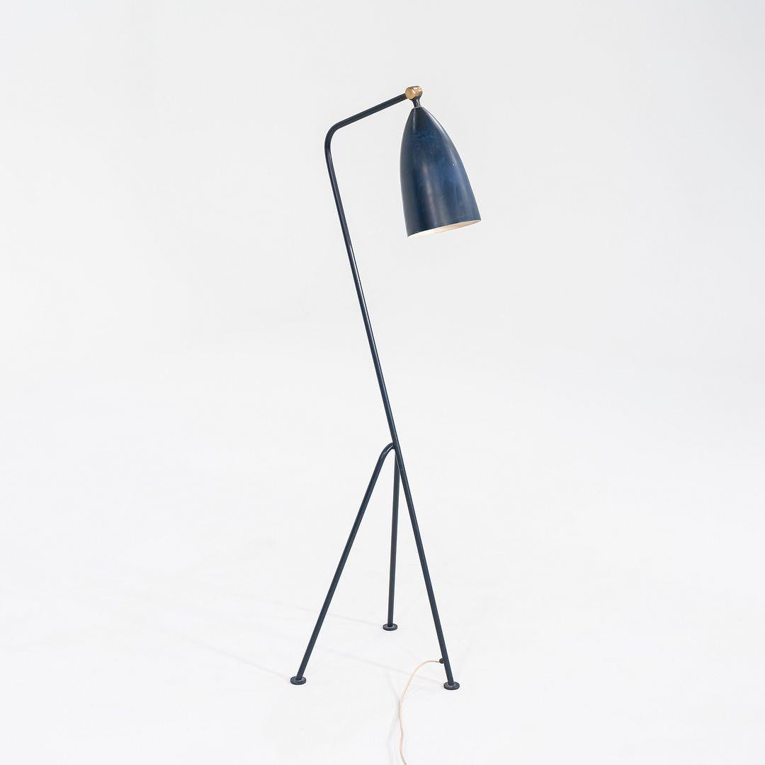 Steel C. 1948 Greta Magnusson Grossman for Bergborn G-33 Grasshopper Floor Lamp Blue For Sale