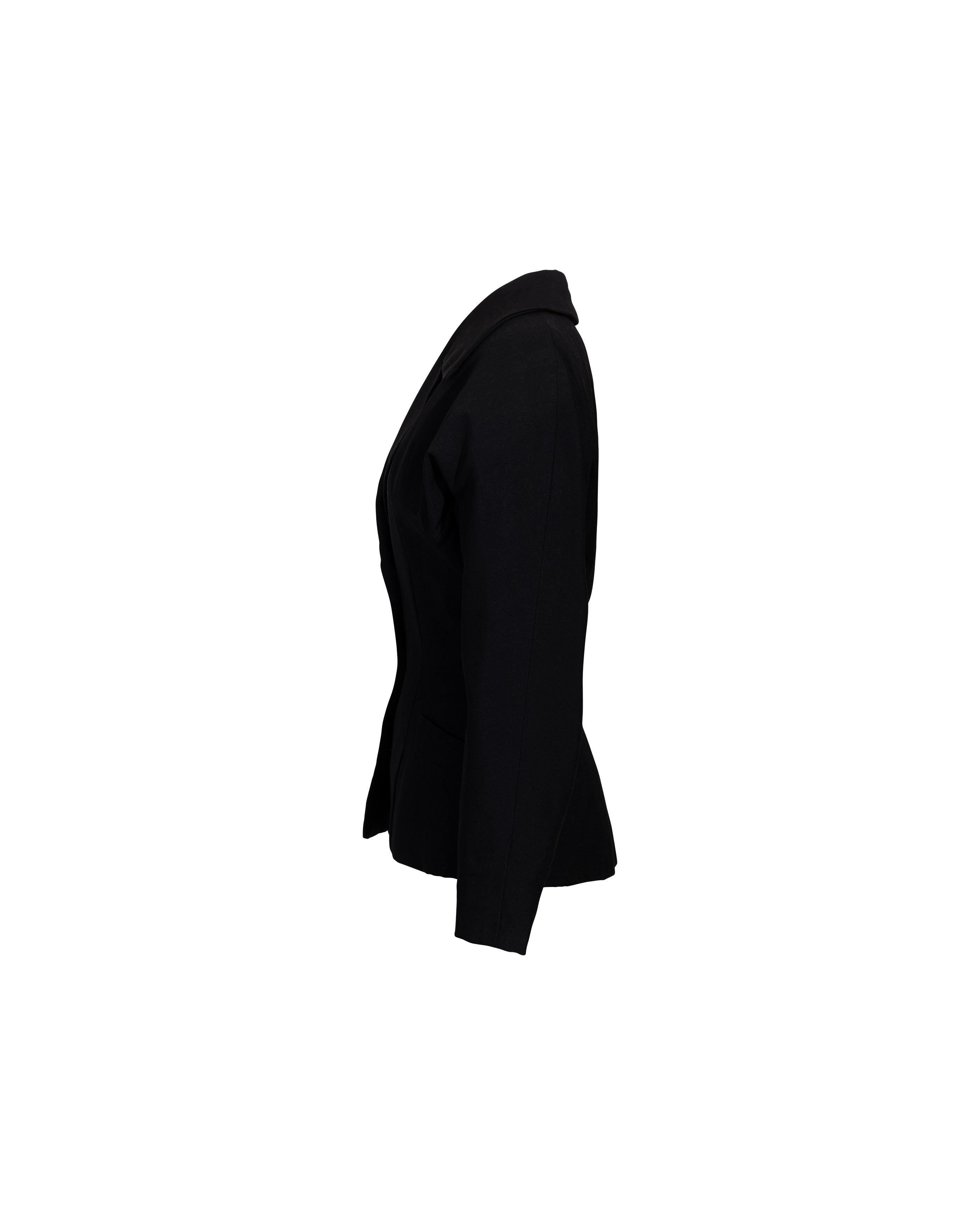 c. 1950 Christian Dior Couture 'New Look' schwarze Wolljacke. Langärmeliger Blazer mit gekerbtem Revers und taillierter Passform für die charakteristische 