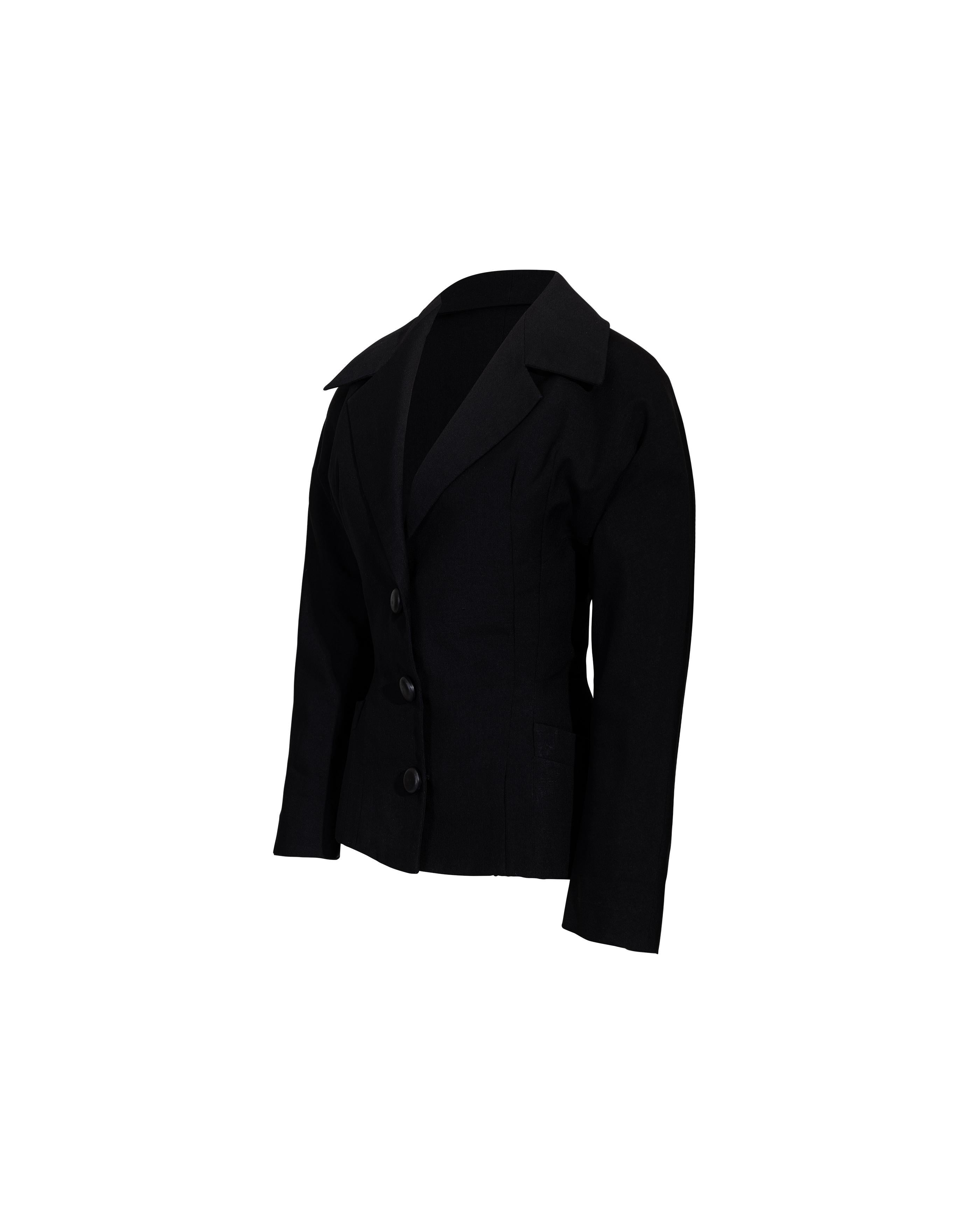 c. 1950 Christian Dior 'New Look' Black Wool Jacket In Good Condition For Sale In North Hollywood, CA