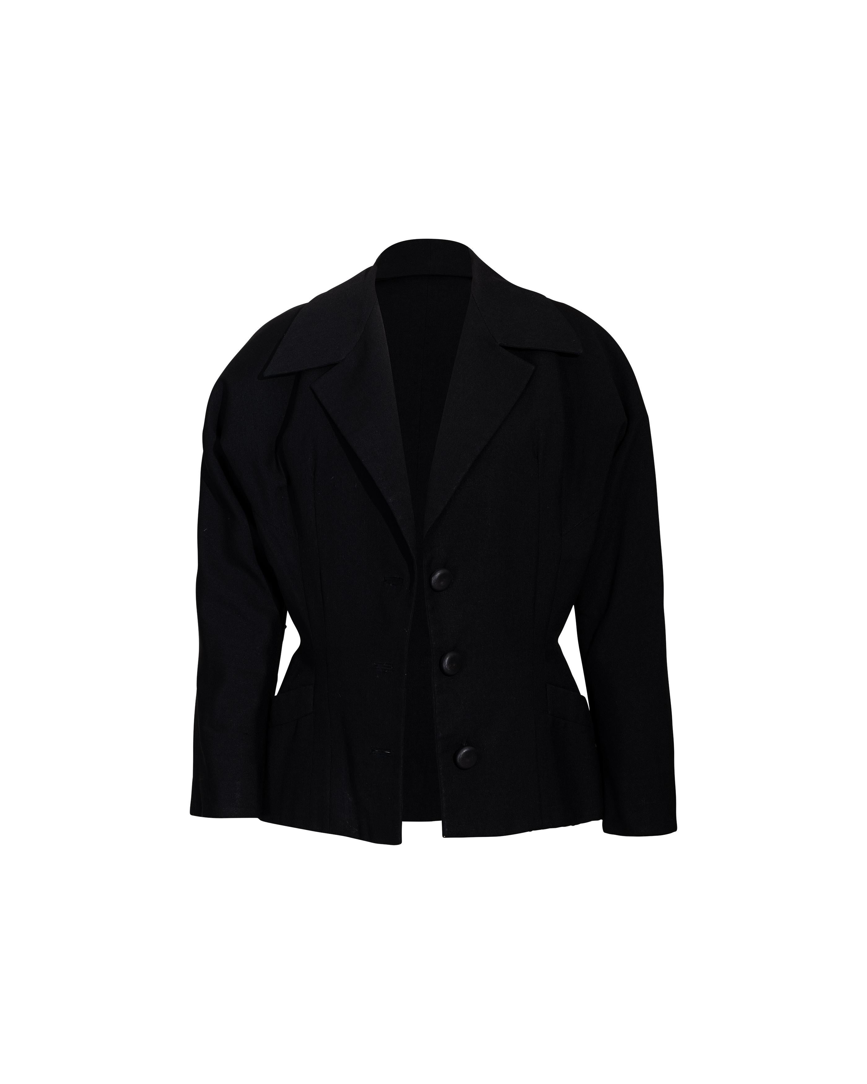 c. 1950 Christian Dior 'New Look' Jacke aus schwarzer Wolle im Angebot 2